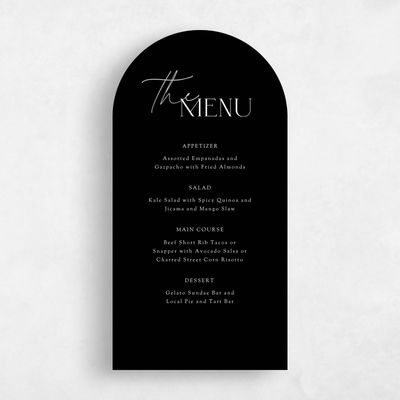 Black Arch Wedding Menu - Santiago