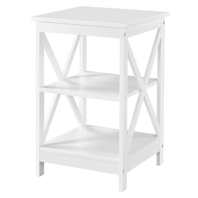 Yaheetech 3 Tier Sofa Side End Table with Shelf, X Shaped Sturdy Large Chair Side Snack Table for Living Room, Display Unit Organizer, White, 15.7 x 15.7 x 24’’ (L x W x H)
