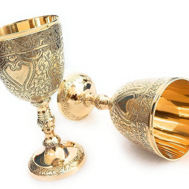 ALADEAN Vintage Chalice Medieval Goblet | 1x Solid Brass 6" Royal Wine Glass Cups 7oz - Renaissance Gifts Wedding Anniversary Novelty Ceremonial Drinkware Pack of 1pc (Roman Chalice)