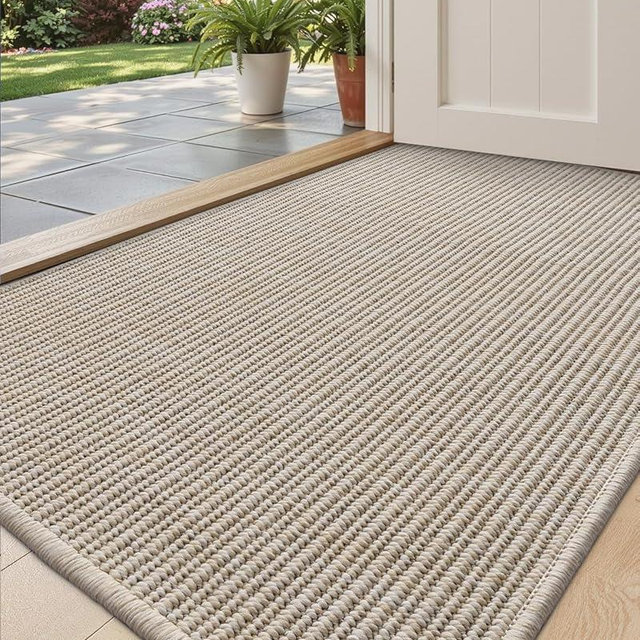 DEXI Dirt Trapper Door Mat, 24x39 Washable Doormat, Dirt Resistant and Absorbent, Easy Clean Low-Profile Floor Rugs for Entryway, Front Door, and Inside Entrance, Light Beige-Gray