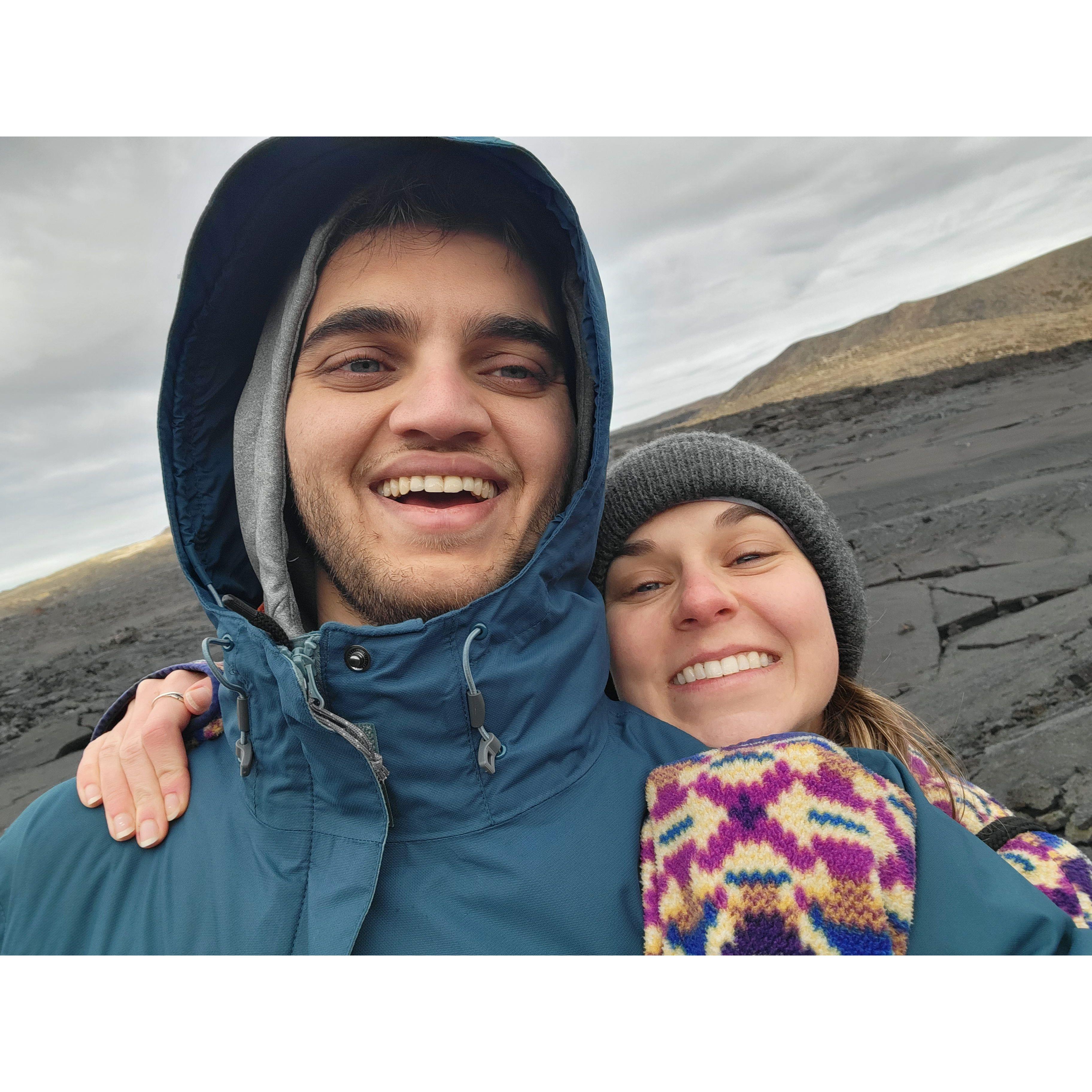 Walking on lava in Iceland