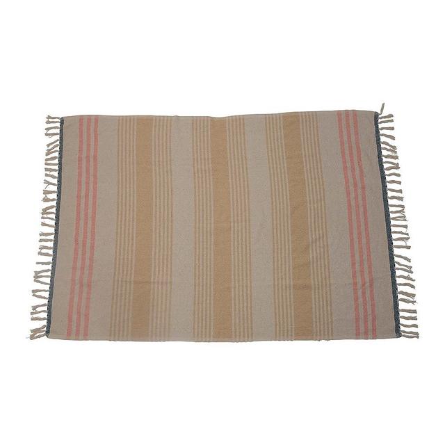 Creative Co-Op Soft and Cozy Woven Recycled Cotton Blend Blanker with Yellow and Pink Stripes and Fringe Edge Detail Throw, Multicolored