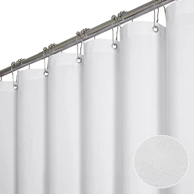 BTTN White Fabric Shower Curtain - Linen Textured Heavy Duty Waterproof Cloth Shower Curtain Set with 12 Plastic Hooks, Hotel Luxury Weighted Polyester Decorative Bath Curtains for Bathroom - 72"x72"