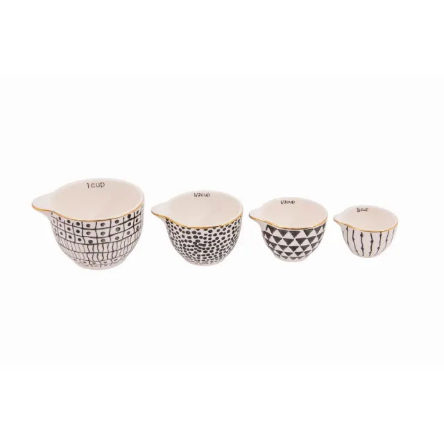 Storied Home Black & White Stoneware Measuring Cups with Gold Electroplating