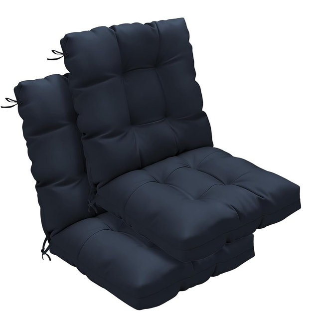 zanwu hwyd Outdoor Chair Cushions Set of 2, 42x21x4 Inch Patio Cushion for Dining/Rocking Chairs, High Back Soft Seat Pad with Ties, Indoor Outside Use, Fade-Resistant & Waterproof, Dark Blue