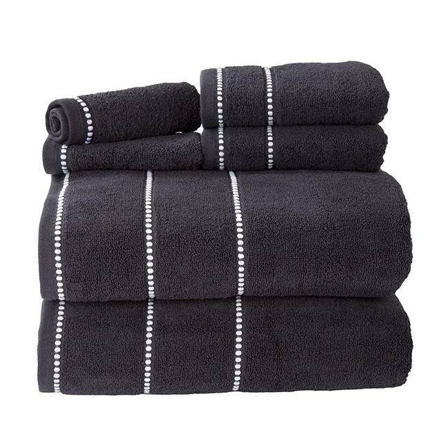 Luxury Cotton Towel Set- Quick Dry, Zero Twist and Soft 6 Piece Set With 2 Bath Towels, 2 Hand Towels and 2 Washcloths By Lavish Home (Black / White)