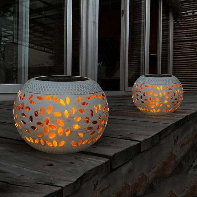 Solar Table Lights Outdoor Waterproof - 2 Pack Dancing Flickering Flame Lamp White Metal Tabletop Light Solar Powered Decorative Lighting Lantern for Desk Bedroom Patio Garden Pathway Yard