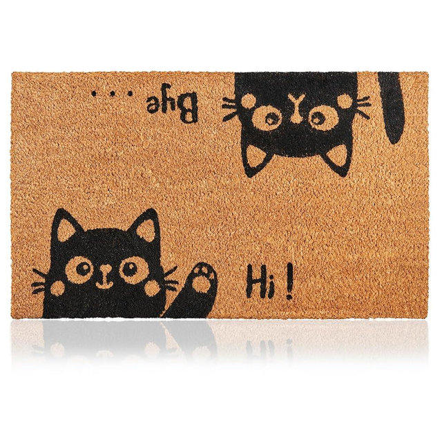 Hi-Bye Cat - 29"x17" - Coir Doormats for Outdoor Entrance - Outdoor Welcome Mat for Entryway, Porch- Anti-Slip PVC & Coconut Fiber Surface - Natural Home Accessories, Minimalist Original Design
