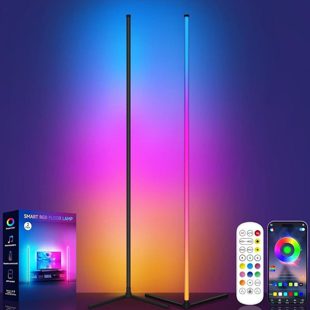 Tyute Corner Floor Lamp, RGB LED Corner Lamp with Music Sync, Smart App and Remote Control Color Changing Ambience Light, 16 Million Colors for Bedroom, Living Room Gaming Room (2pcs)