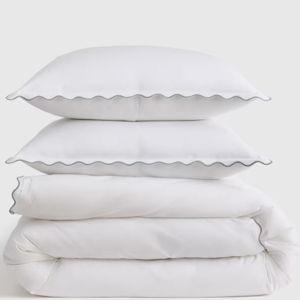 Classic Organic Percale Duvet Cover Set - King/Cal King (Embellishment: Dried Sage Scallop)