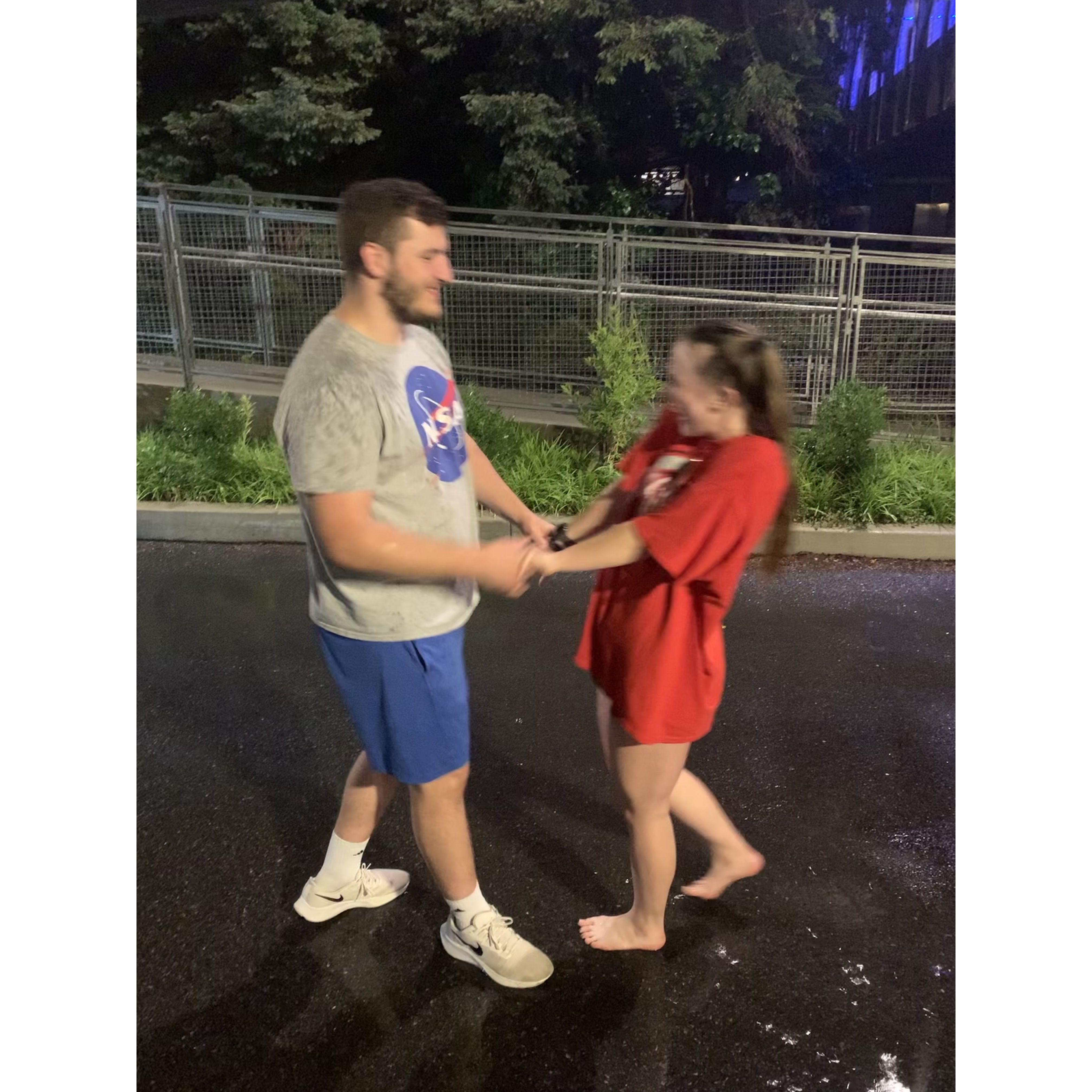Our first summer was spent dancing in the rain! Olivia was on campus doing research so we escaped having to do long distance for the summer!