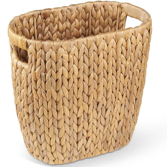 BLUEWEST 3.5 Gallons Wicker Trash Can, Wicker Rattan Bathroom Trash Can with Built in Handle,Large Woven Trash Can for Office, Handwoven Hyacinth Waste Basket for Bathroom, Bedroom,Living Room,Kitchen