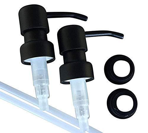 Industrial Rewind Black Soap Pumps with Collar Rings - 2pk - Replacement Pumps for Your Bottles, Mason Jars or Other DIY Soap or Lotion Dispensers