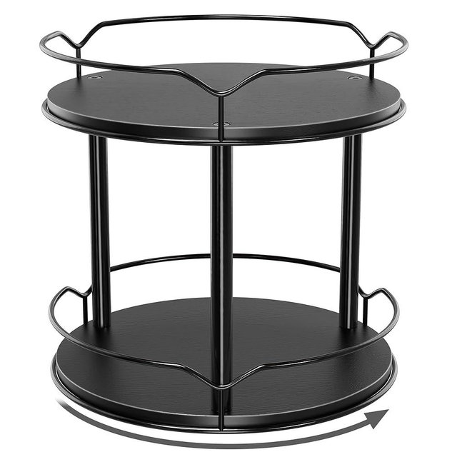 MUTUALUS Lazy Susan Organizer 2 Tier - 9.2" Turntable Spice Rack for Table Top, Wooden Rotating Lazy Susan for Cabinet Pantry Kitchen Countertop Dining Table Cupboard Bathroom Vanity Storage(Black)