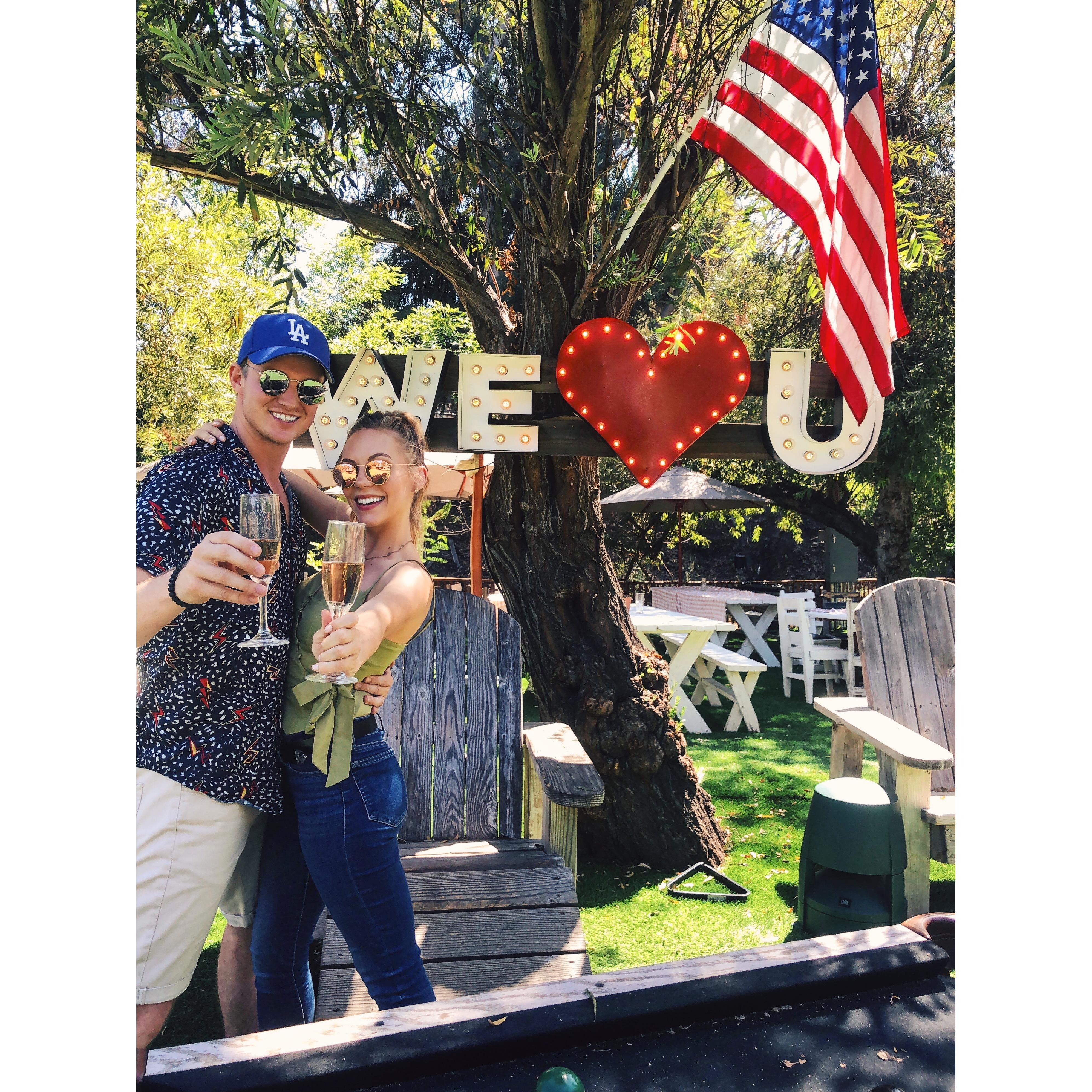 Chase treating Casey to bubbles at one of her favorite places in Malibu for her birthday