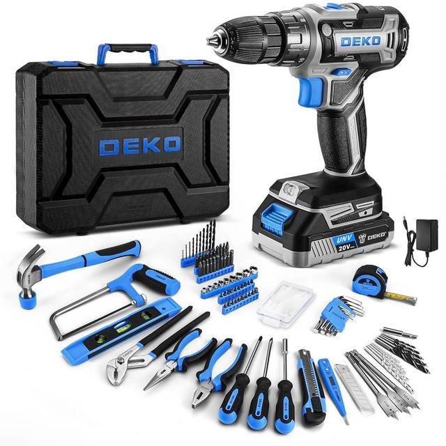 Cordless Drill Tool Kit Set: DEKOPRO 20V Power Drill Tool Box with Battery Electric Drill Driver for Men Home Hand Repair Basic Toolbox Tools Sets Drills Case (Blue)