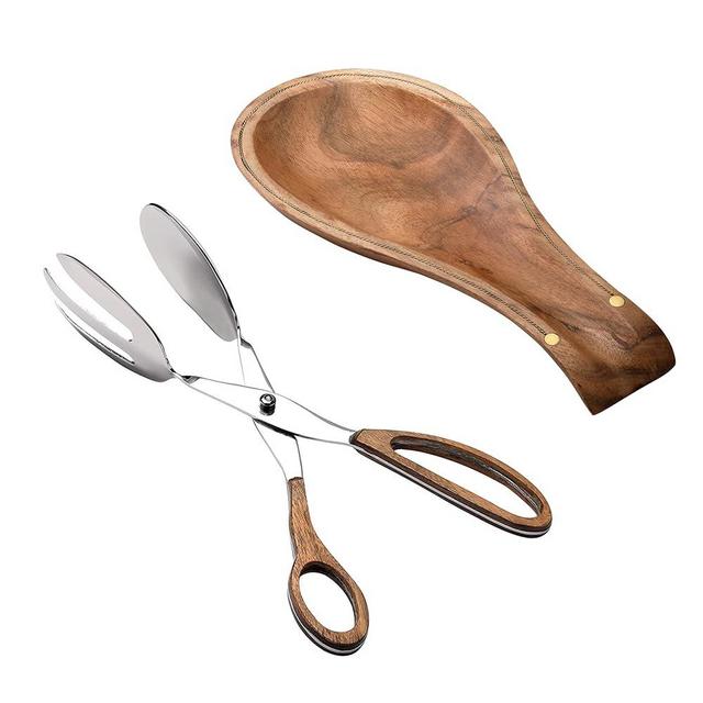 Folkulture Spoon Rest for Kitchen Counter, Spoon Holder for Stove and Salad Tongs or Tongs for Cooking, Heavy Duty Stainless Steel Kitchen Tongs for Cooking, Grill or Serving Food Bread Dessert