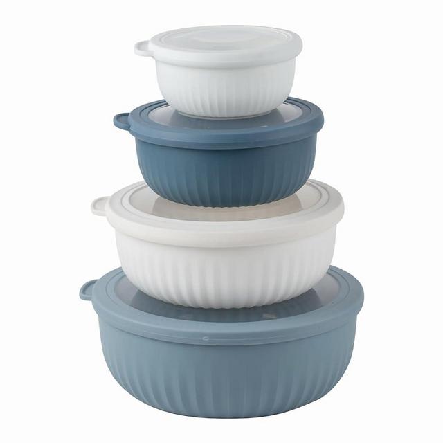 COOK WITH COLOR Prep Bowls - Wide Mixing Bowls Nesting Plastic Meal Prep Bowl Set with Lids - Small Bowls Food Containers in Multiple Sizes (Blue Grey)