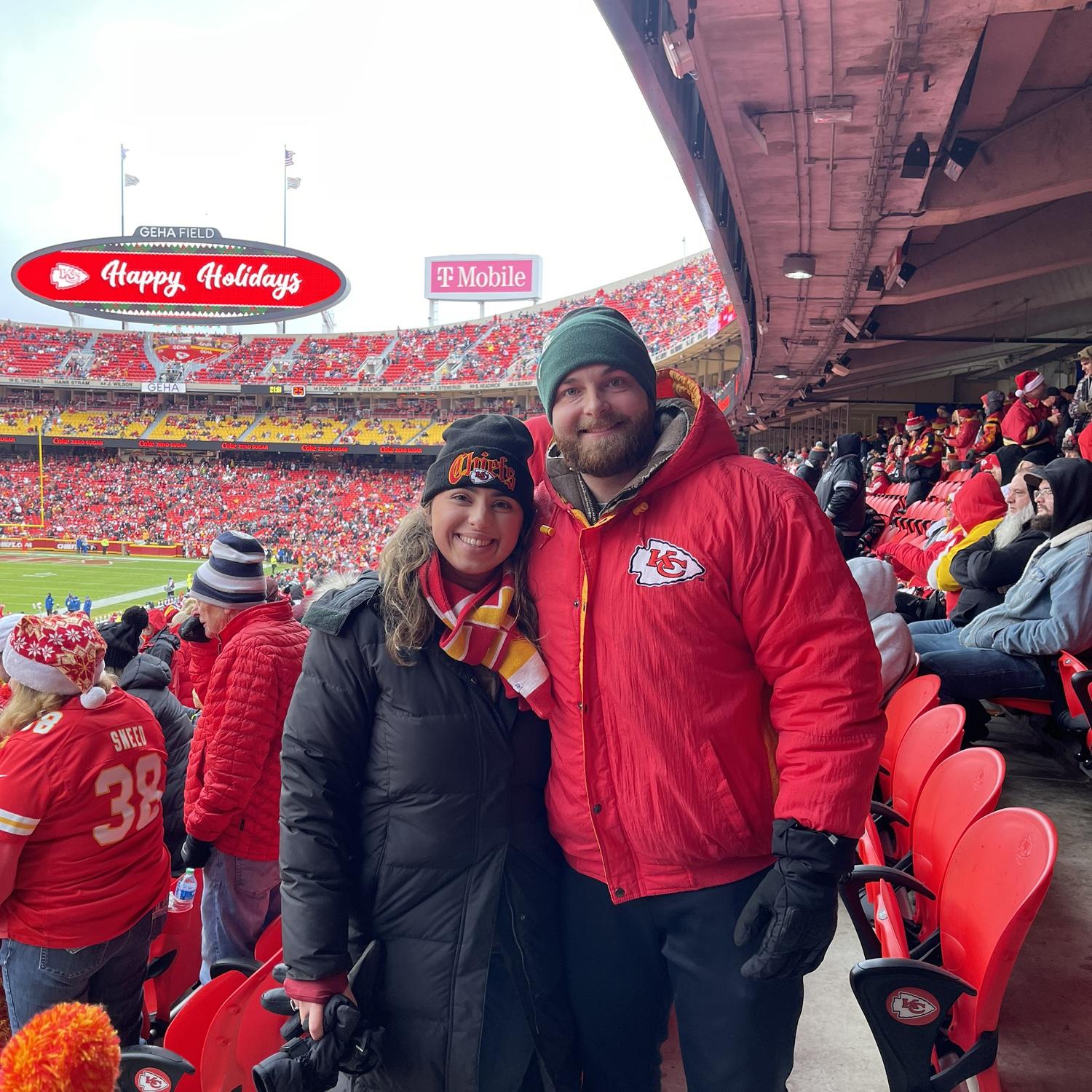 Kass’s first time attending a Chiefs game on our first Christmas Day together!