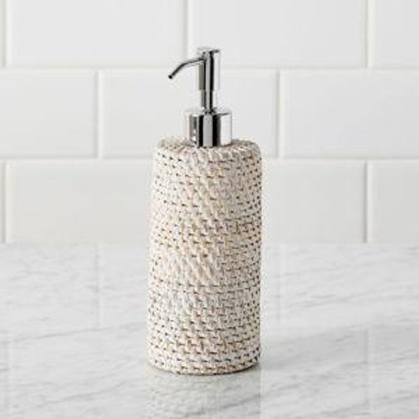 Tava Handwoven Rattan Soap Pump, White Wash