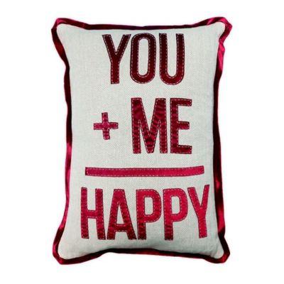 "You + Me = Happy" Oblong Throw Pillow in Ivory