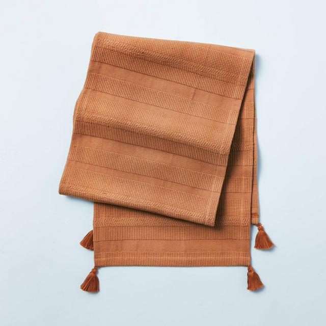Ribbed Corner Tassels Table Runner Pumpkin Brown - Hearth & Hand™ with Magnolia