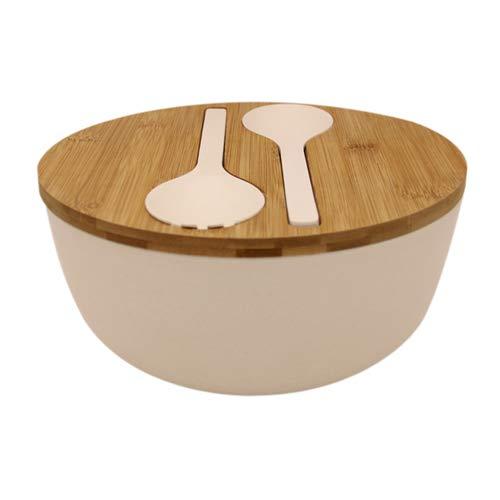 Bamboo Fiber Salad Bowl with Servers Set - Large 9.8 inches Solid Bamboo Salad Wooden Bowl with Bamboo Lid Spoon for Fruits,Salads and Decoration