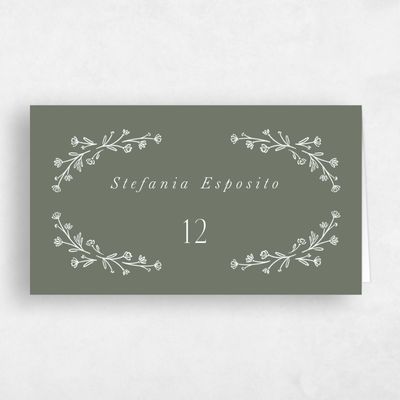 Dark Sage, Green Wedding Place Card - Nydia