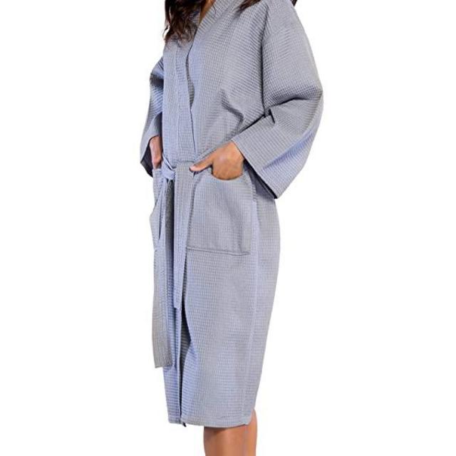 Turquaz Linen Lightweight Long Waffle Kimono Unisex Spa Robe