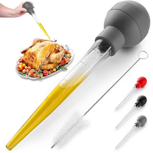 Zulay (Large) Turkey Baster With Cleaning Brush - Food Grade Syringe Baster For Cooking & Basting With Detachable Round Bulb - Ideal For Butter Drippings, Glazes, Roasting Juices for Poultry (Gray)
