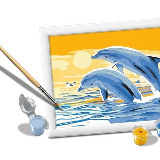 Ravensburger CreArt Delightful Dolphins Paint by Numbers Kit for Kids - Painting Arts and Crafts for Ages 7 and Up