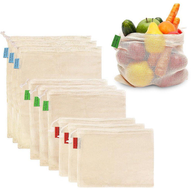 9 Pack Reusable Produce Bags Reusable Washable - vegetable bags grocery reusable - Vegetable Bags - Produce Storage Bag - Mesh Bags for Grocery Shopping, Vegetables & Fruits - 100% Cotton(3S/3M/3L).