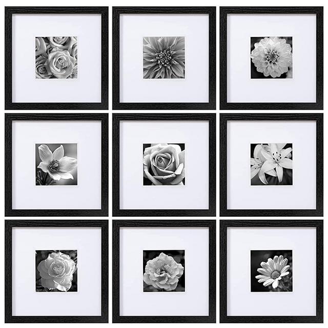 eletecpro 10x10 Picture Frames Black Set of 9 - Wooden Square Frame for Living Room Decor, Poster Frame for Wall Hanging, Home Wall Frame Set (Black, 10x10)