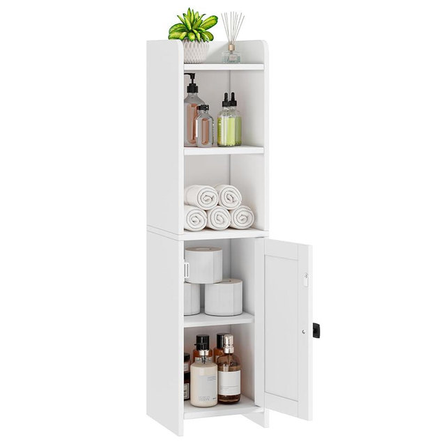 Lomojo Small Bathroom Storage Cabinet Corner, Floor Cabinet with Adjustable Shelves, Freestanding Narrow Bathroom Toilet Paper Organizers for Small Spaces (White)