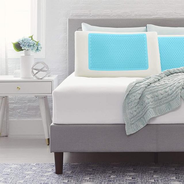 Comfort Revolution Blue Bubble Gel + Memory Foam Pillow, Queen, White