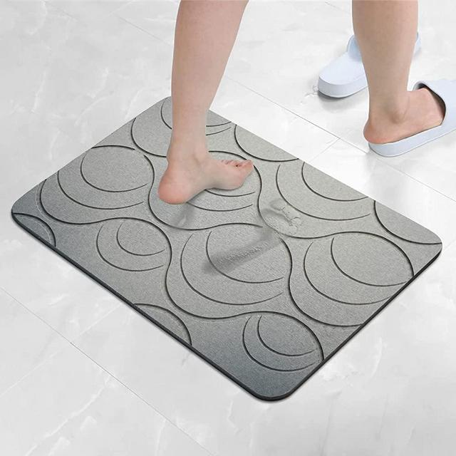 Diatomaceous Earth Bath Mat, Nonslip Absorbent Bath Mat Fast Drying Hard Bathroom Floor Shower Mats with Artificial Carving Texture, 23.62 x 15.75 X 0.39 inch (Grey Spray)