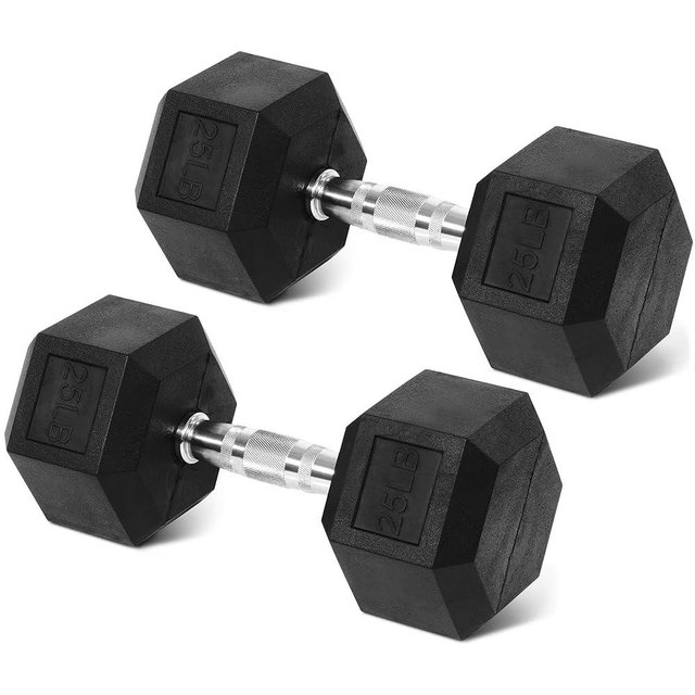 Rubber Encased Hex Weights Dumbbells Set of 5 – 50 lb Pair | Cast Iron Hand Weights with Anti-Slip Grip for Home Gym Strength Training