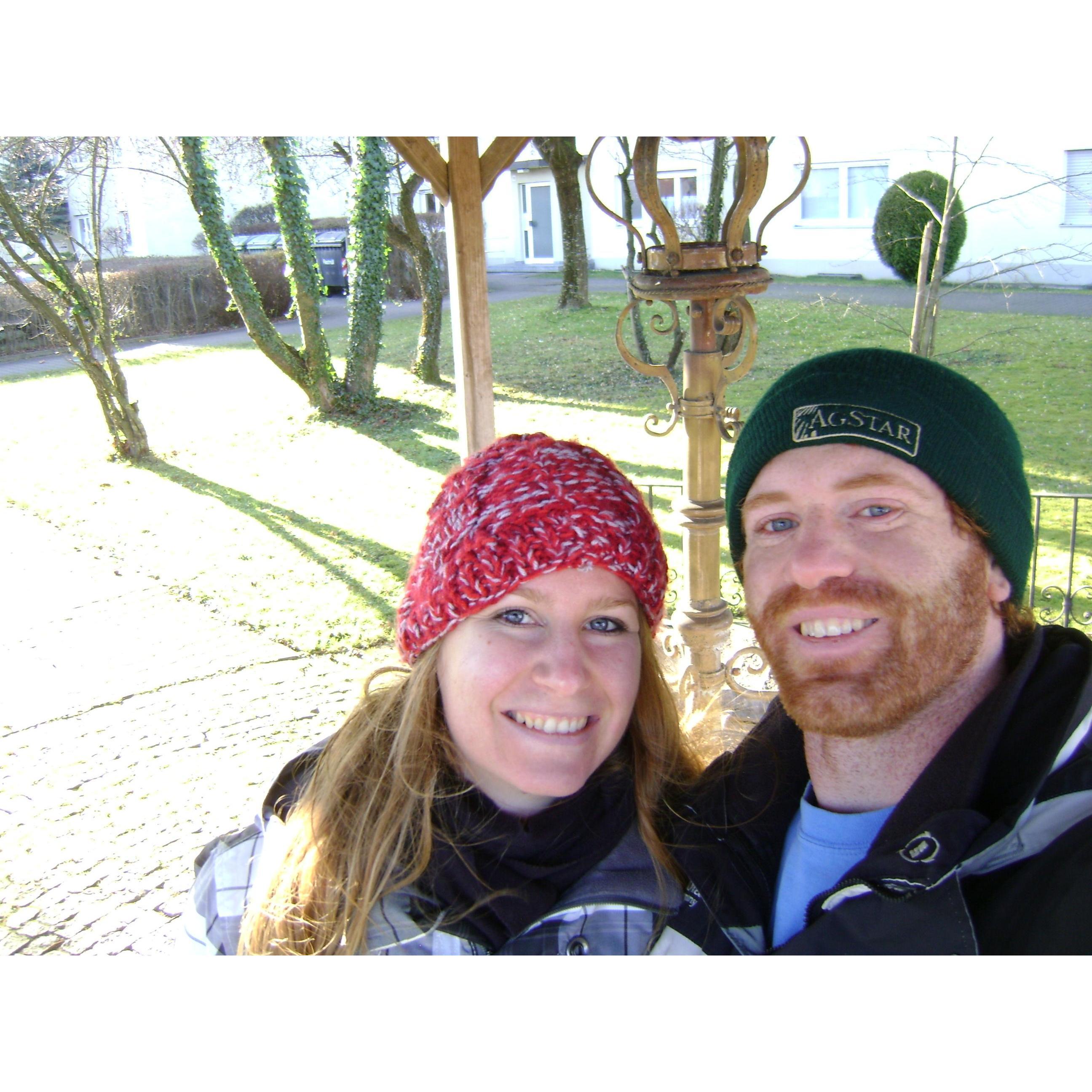 Brett's first visit to Sabrina's hometown Königsbrunn in Deceber 2014 – in front of the "King's Well"