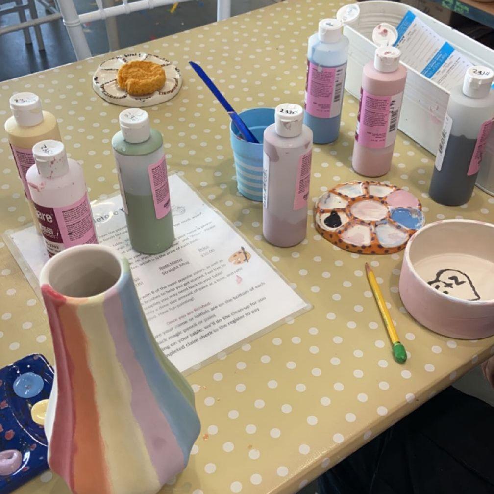 Our first date -- we painted pottery. We still have these in our house today.
