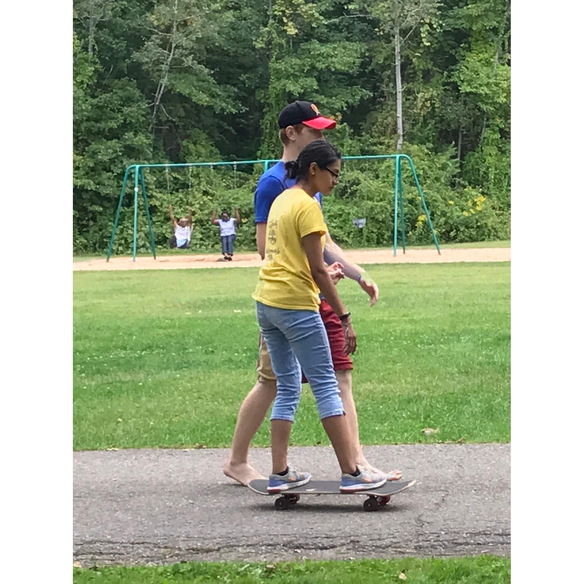 Micah was so patient when he was teaching me how to ride in last year's picnic. Eventually, I got tired and he did all the "driving". 
(Right behind us is one of the couples we love dearly)