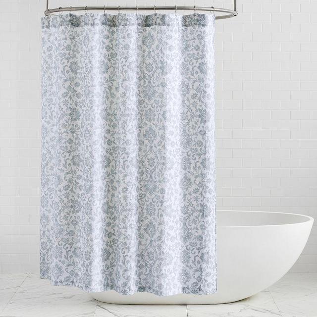 Chambray Floral Matelasse Shower Curtain, White/Blue, 72"