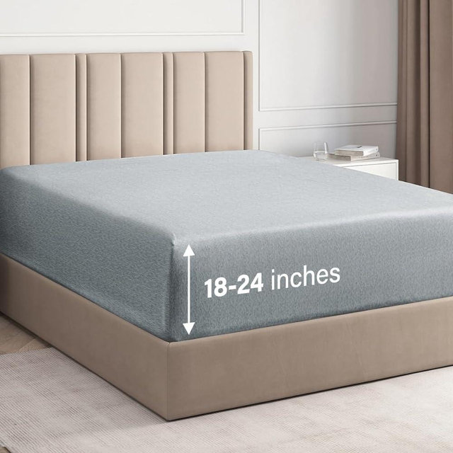 Extra Deep King Fitted Sheet - Hotel Luxury Single Fitted Sheet Only - Easily Fits 18 inch to 24 inch Mattress - Soft, Wrinkle Free, Breathable & Comfy Extra Deep Pockets Heathered Blue Fitted Sheet