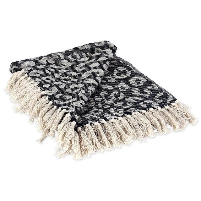 DII Bold Eclectic Leopard Woven Throw, 50x60, Black