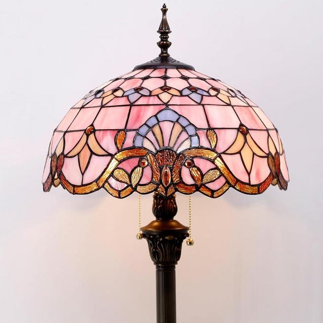 WERFACTORY Tiffany Floor Lamp Pink Baroque Stained Glass Standing Reading Light 16X16X64 Inches Antique Pole Corner Lamp Decor Bedroom Living Room Home Office S003P Series
