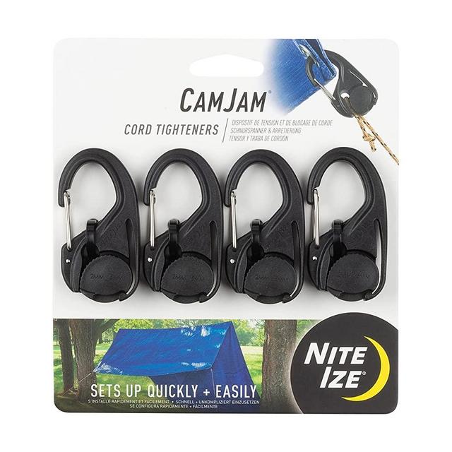 Nite Ize NCJ-01-4R3 CamJam Tie Down Rope Tightener with Carabiner Clip, 4-Pack, Black, 4 Count