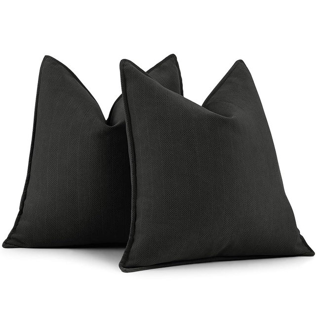 ZWJD Black Pillow Covers 24x24 Set of 2 Chenille Throw Pillow Covers with Elegant Design Soft and Luxurious Decorative Throw Pillows for Couch, Bed, and Home Decor
