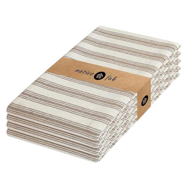 Native Fab 4 Pack Farmhouse Modern Stripe Kitchen Dish Towels Cotton Super Absorbent Quick Drying Reusable 18x26 Inches - Bar Hand Towels, Kitchen Cleaning Towels with Hanging Loop, Brown