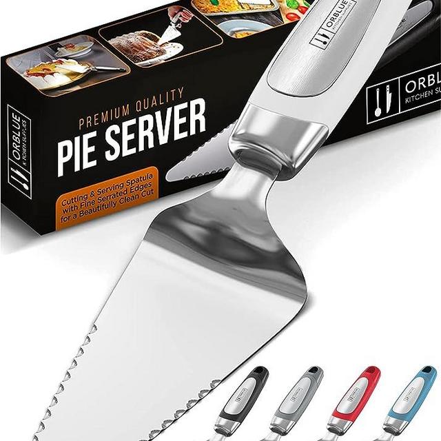 Orblue Pie Server, Essential Kitchen Tool, Serrated on Both Sides, Great for Right or Left Handed Chef, Stainless Steel Flatware, Cake Cutter,White