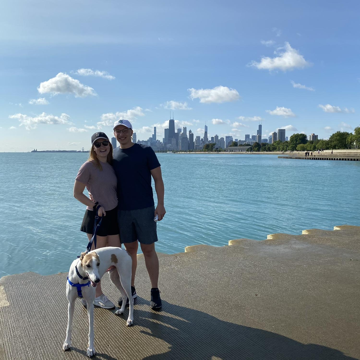 Our first trip to Chicago together, and Lindsey's first time meeting Colin (best man) and Juliet (bridesmaid), and of course their dog Blue! September 2020.