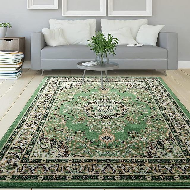 Antep Rugs Oriental 4x6 Traditional Medallion Indoor Area Rug Siesta (Green Beige, 3'11" x 5'11")